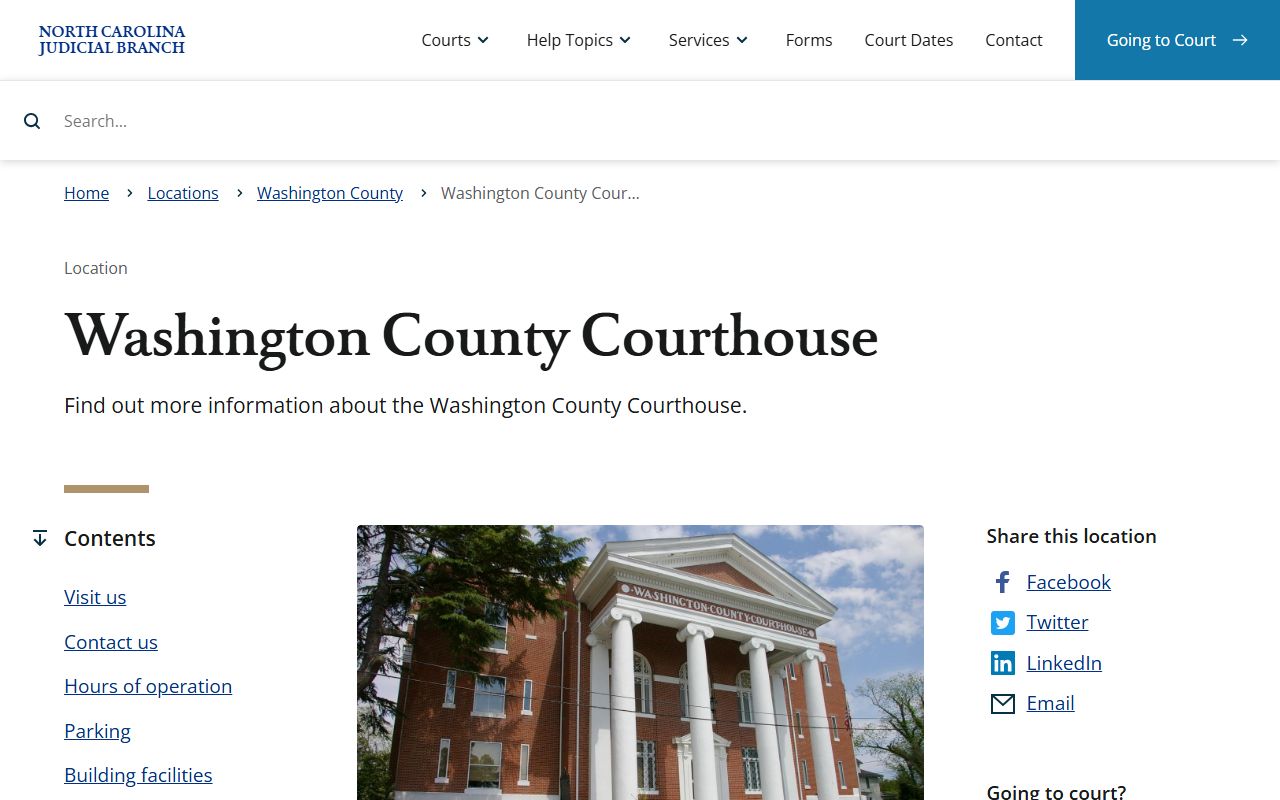 Washington County Courthouse page with address and access details